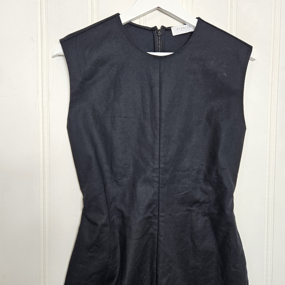 Everlane Black Fit Flare Dress Sleeveless Crew Neck Pockets Size 0 - Picture 3 of 12